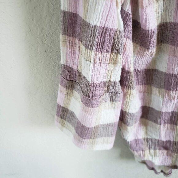 Soft Surroundings Woman Size XL Shirt Gauzy 100% Cotton  Pink Plaid Button Up - Picture 4 of 9